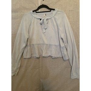 FREE PEOPLE Women's Jersey Tee Size Medium Blue Basic Long Sleeve (1379)